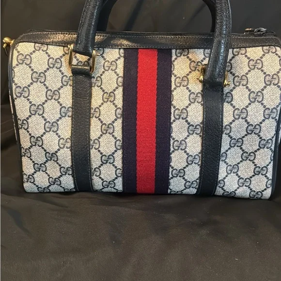 Vintage Gucci Monogram Boston Bag Satchel - Navy Blue - $500 obo - Picture 2 of 8